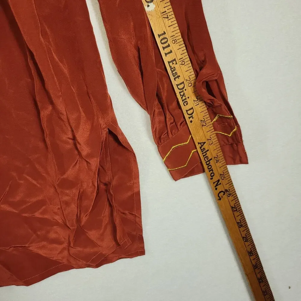 Vintage Gary Fabrikant Ltd Shirt Womens Sz 8 Red 100% Silk Embroidered Grandma